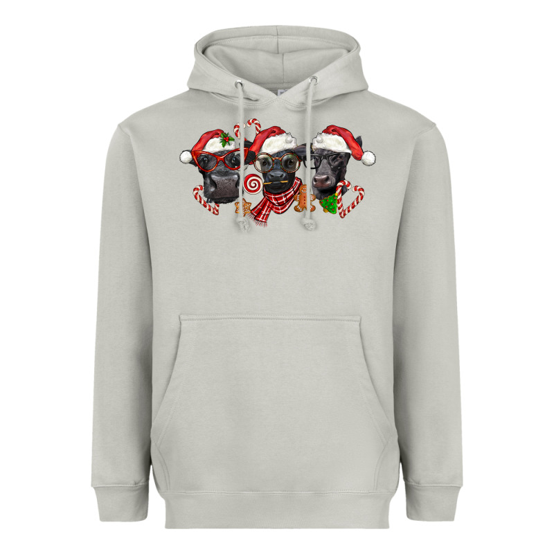 Christmas Black Angus Cows Heavyweight Hoodie by LillyAllenDesigns | Teevron