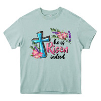 Arona He Is Risen Indeed Cross And Flowers Heavy Core Tee - RanaPortraitStore