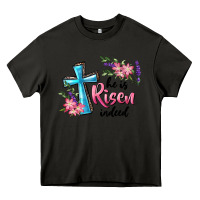 Asphalt He Is Risen Indeed Cross And Flowers Heavy Core Tee - RanaPortraitStore