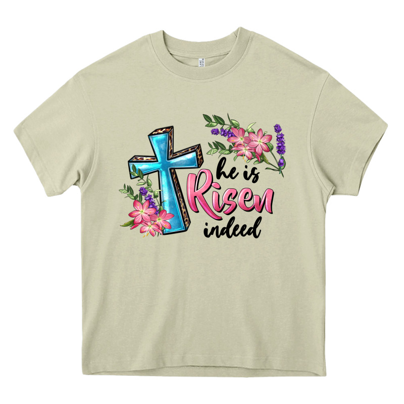 He Is Risen Indeed Cross And Flowers Heavy Core Tee by RanaPortraitStore | Teevron