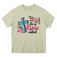 Mossy He Is Risen Indeed Cross And Flowers Heavy Core Tee - RanaPortraitStore