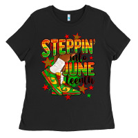 Black Steppin' into Juneteenth Ladies Tee - RanaPortraitStore