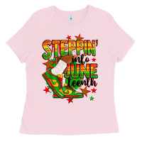 Bubblegum Pink Steppin' into Juneteenth Ladies Tee - RanaPortraitStore