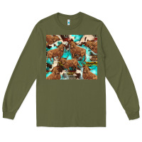 Army Green astec cowhide highlands cow Long Sleeve Tee - BarkalooDesign