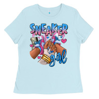 Baby Blue Sneaker girl afro woman Ladies Tee - RanaPortraitStore