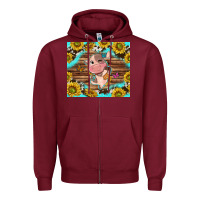 Burgundy western cute cow with sunflower Zipper Hoodie - NancyCooperArtShop