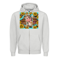 Dove Grey western cute cow with sunflower Zipper Hoodie - NancyCooperArtShop