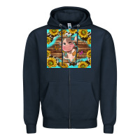 Navy western cute cow with sunflower Zipper Hoodie - NancyCooperArtShop