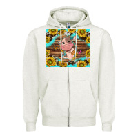 Oatmeal Heather western cute cow with sunflower Zipper Hoodie - NancyCooperArtShop