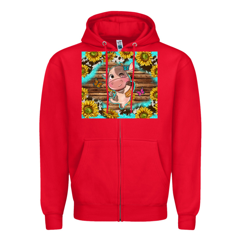 Western Cute Cow With Sunflower Zipper Hoodie by NancyCooperArtShop | Teevron