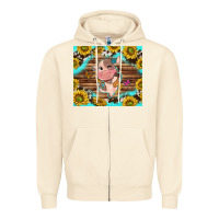 Sandshell western cute cow with sunflower Zipper Hoodie - NancyCooperArtShop