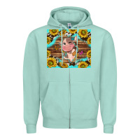 Seafoam western cute cow with sunflower Zipper Hoodie - NancyCooperArtShop