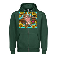 Sports Green western cute cow with sunflower Zipper Hoodie - NancyCooperArtShop