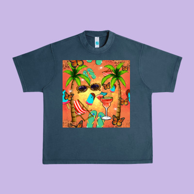 Summer Slipper And Cocktail Seamless Pattern Urban Heavy Tee Designed By Bundleandbundleshop