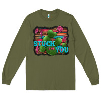 Army Green stuck on you heart cactus serape leopard background Long Sleeve Tee - Jasminsmagicworld