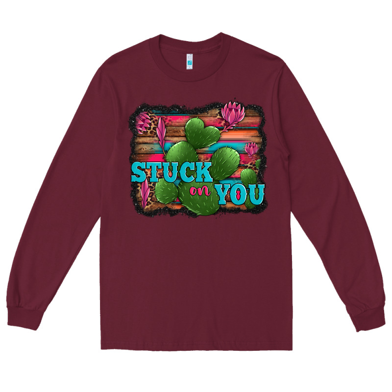 Stuck On You Heart Cactus Serape Leopard Background Long Sleeve Tee by Jasminsmagicworld | Teevron