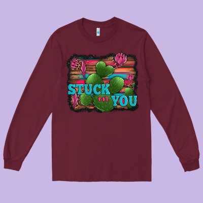 Stuck On You Heart Cactus Serape Leopard Background Long Sleeve Tee Designed By Jasminsmagicworld