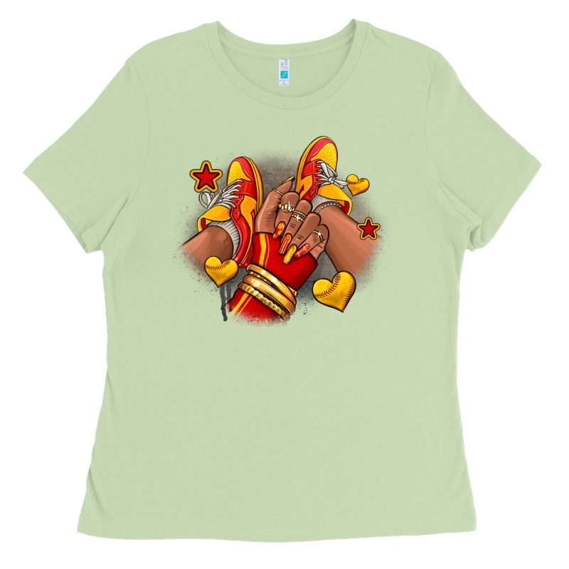 Softball Afro Girl Sneakers Ladies Tee by RanaPortraitStore | Teevron