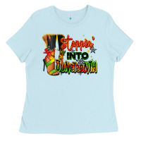 Baby Blue Steppin' into Juneteenth black fashion girl Ladies Tee - RanaPortraitStore