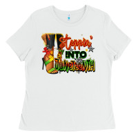 White Steppin' into Juneteenth black fashion girl Ladies Tee - RanaPortraitStore