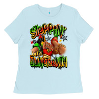 Baby Blue Steppin' into Juneteenth sneaker and heel afro wom Ladies Tee - RanaPortraitStore