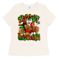 Bone Steppin' into Juneteenth sneaker and heel afro wom Ladies Tee - RanaPortraitStore