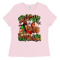 Bubblegum Pink Steppin' into Juneteenth sneaker and heel afro wom Ladies Tee - RanaPortraitStore