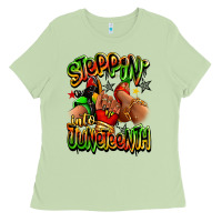 Matcha Steppin' into Juneteenth sneaker and heel afro wom Ladies Tee - RanaPortraitStore