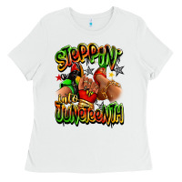 White Steppin' into Juneteenth sneaker and heel afro wom Ladies Tee - RanaPortraitStore