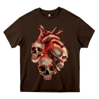 Chocolate Brown Heart Skulls Heavy Core Tee - RanaPortraitStore