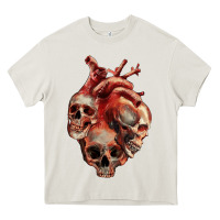 Cream Heart Skulls Heavy Core Tee - RanaPortraitStore