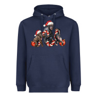 Navy christmas chimpanzee and gorilla Heavyweight Hoodie - LillyAllenDesigns