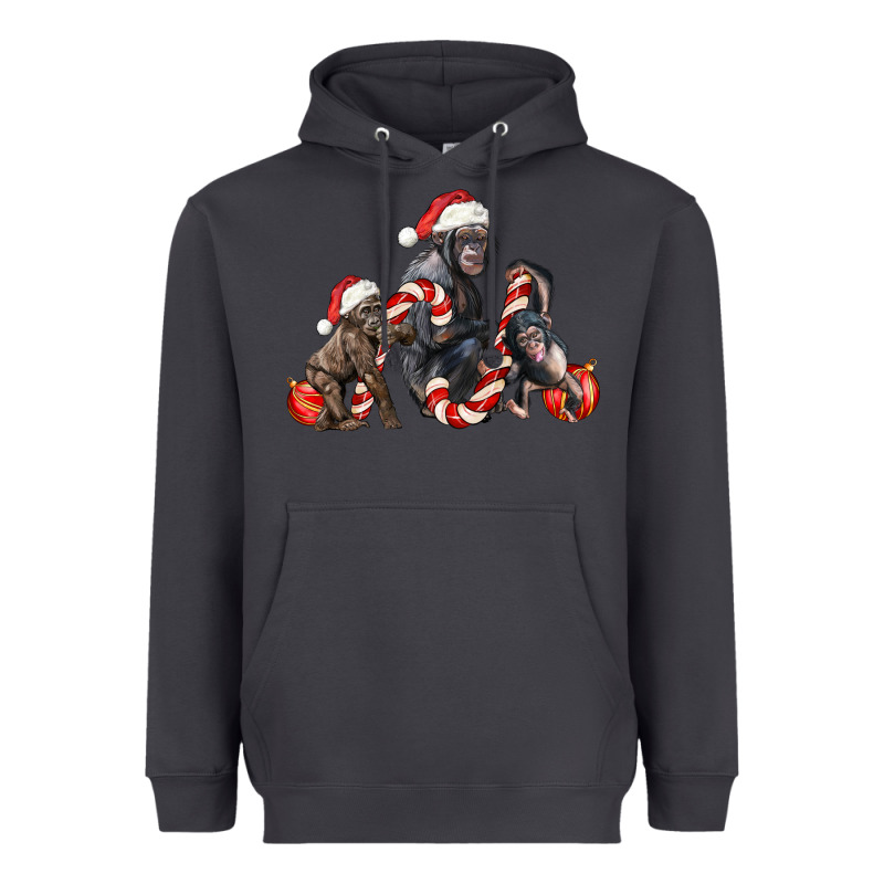Christmas Chimpanzee And Gorilla Heavyweight Hoodie by LillyAllenDesigns | Teevron