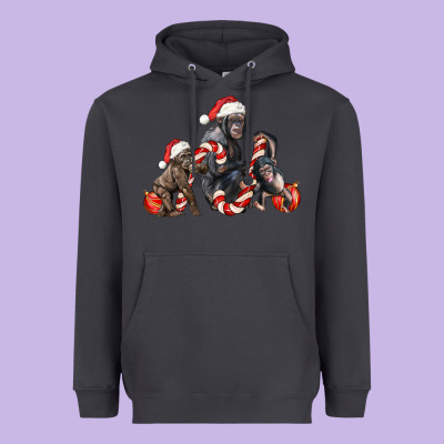Christmas Chimpanzee And Gorilla Heavyweight Hoodie Designed By Lillyallendesigns