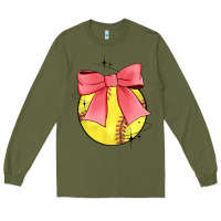 Army Green coquette softball bow Long Sleeve Tee - JahusDesignShop