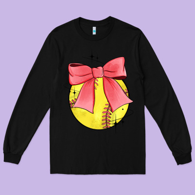 Coquette Softball Bow Long Sleeve Tee Designed By Jahusdesignshop
