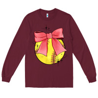 Burgundy coquette softball bow Long Sleeve Tee - JahusDesignShop