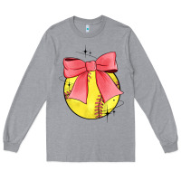Heather Grey coquette softball bow Long Sleeve Tee - JahusDesignShop