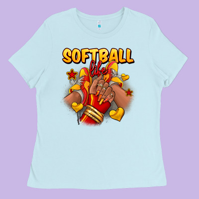 Ladies Tee Softball life afro girl sneakers