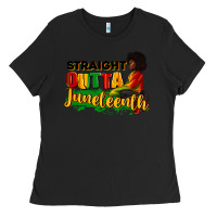 Black Straight outta Juneteenth Ladies Tee - RanaPortraitStore