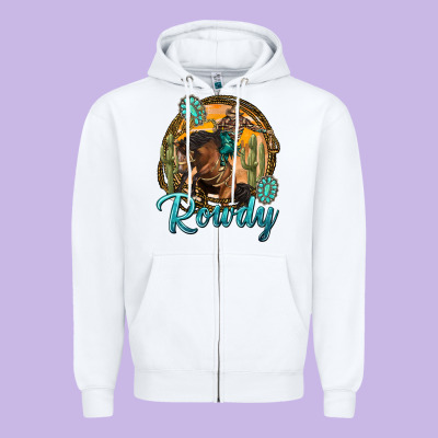 Western Rowdy Zipper Hoodie Designed By Nancycooperartshop