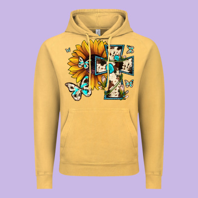 Cross With Sunflower Vintage Hoodie Designed By Jahusdesignshop