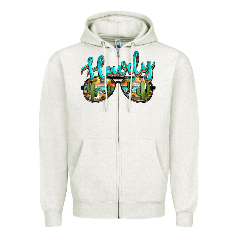 Western Howdy Police Sunglasses Zipper Hoodie by NancyCooperArtShop | Teevron