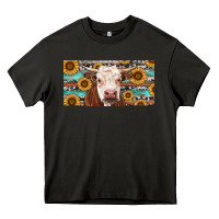 Asphalt Heifer With Sunflower And Serape Heavy Core Tee - RanaPortraitStore