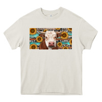 Cream Heifer With Sunflower And Serape Heavy Core Tee - RanaPortraitStore