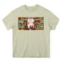Mossy Heifer With Sunflower And Serape Heavy Core Tee - RanaPortraitStore