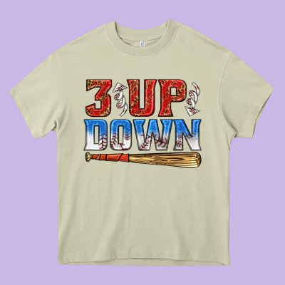3 Up 3 Down Baseball Heavy Core Tee Designed By Texasbilliewilder