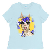 Baby Blue Llama With Sunglasses Ladies Tee - RanaPortraitStore
