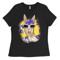 Black Llama With Sunglasses Ladies Tee - RanaPortraitStore