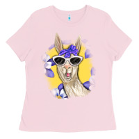 Bubblegum Pink Llama With Sunglasses Ladies Tee - RanaPortraitStore